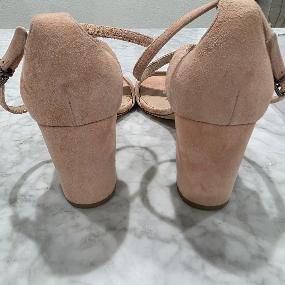 NEW Via Spiga Suede Pink Nude‎ Open Toe Block Heels 9 - Picture 7 of 7